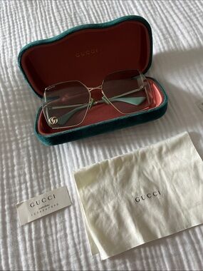 Gucci Gold Rim Sunglasses with Green Temples